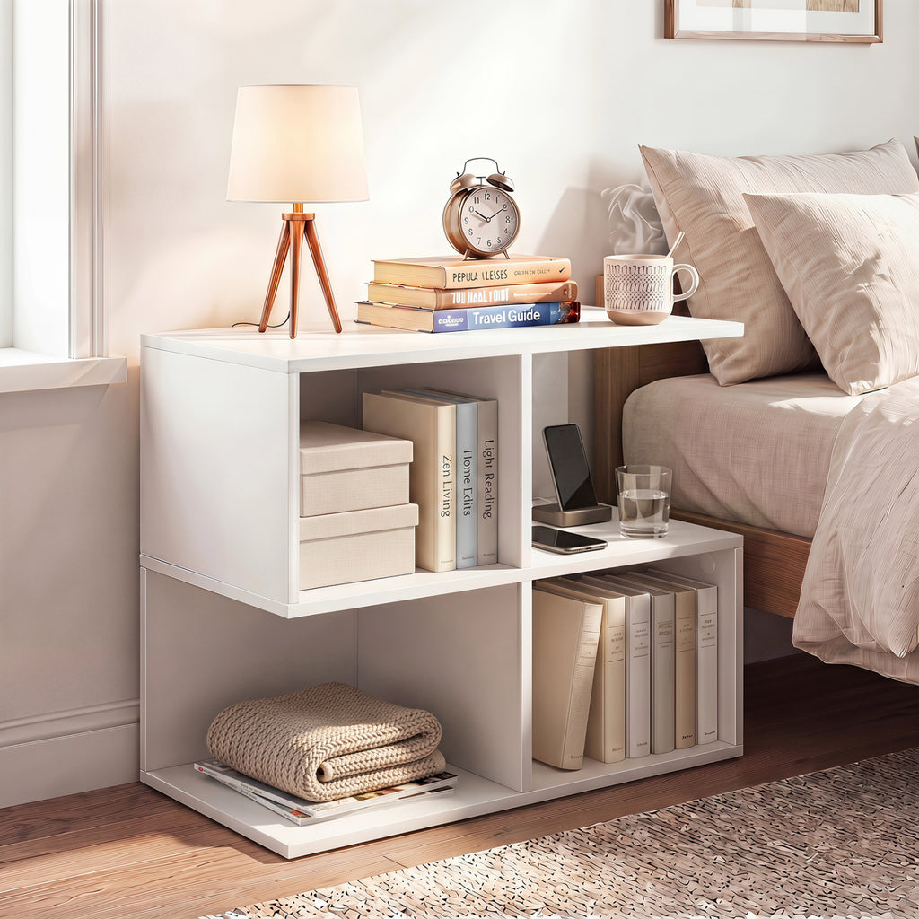 3-Tier Modern S-Shaped End Table with Storage Cubes - White