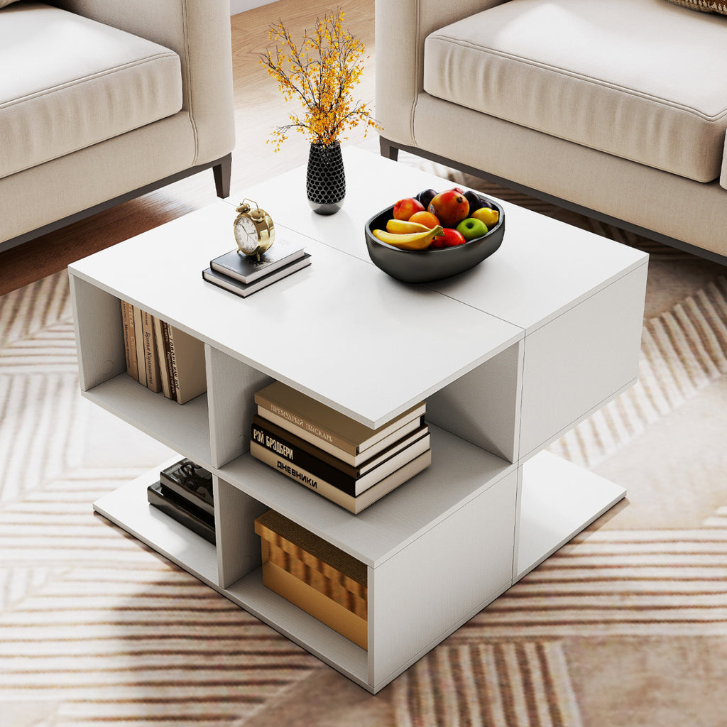 3-Tier Modern S-Shaped End Table with Storage Cubes - White