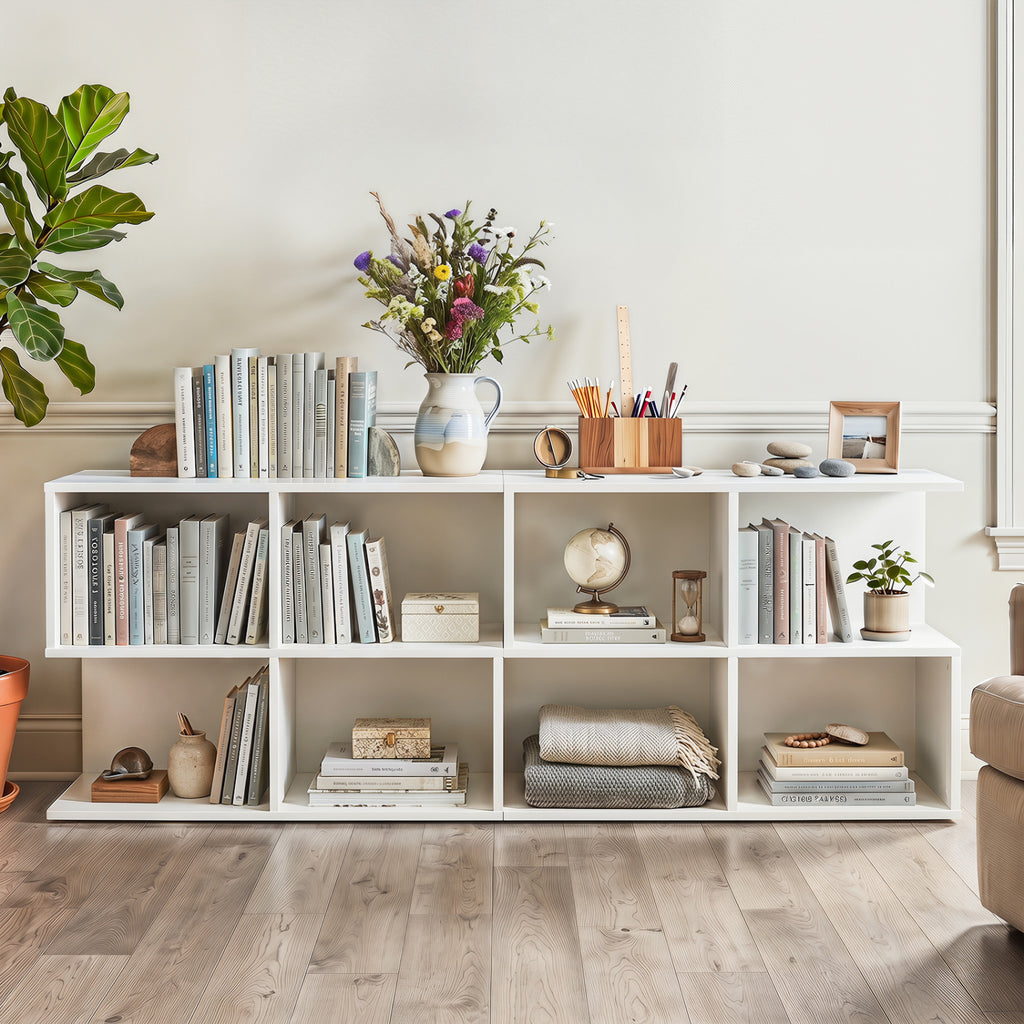 3-Tier Modern S-Shaped End Table with Storage Cubes - White