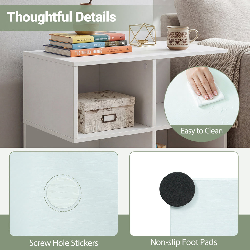 3-Tier Modern S-Shaped End Table with Storage Cubes - White