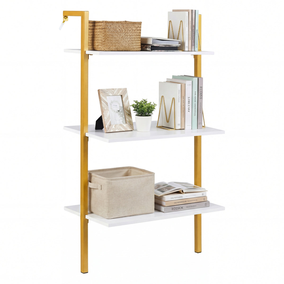 3-Tier Floating Wall Shelf with Metal Frame – Rustic Brown