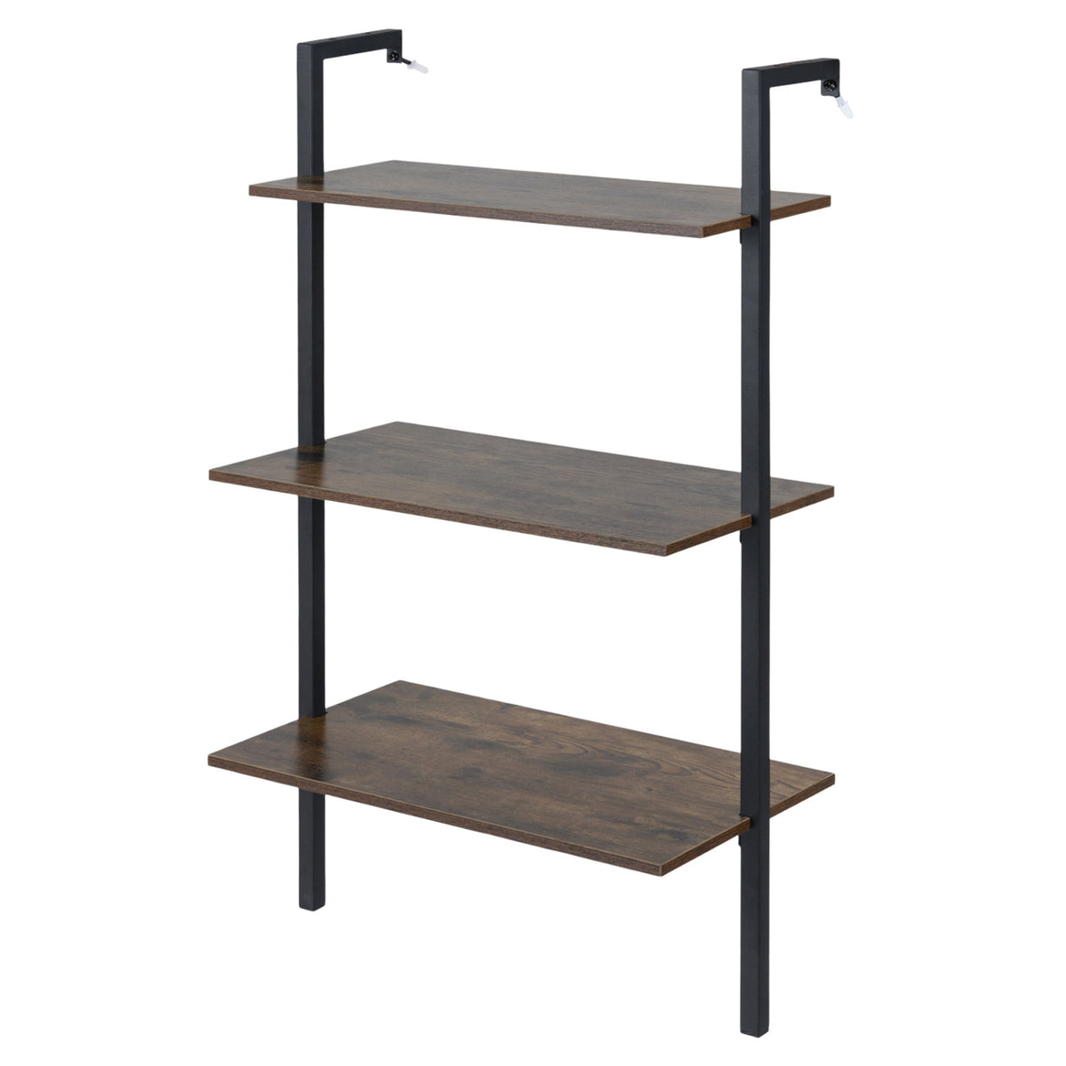 3-Tier Floating Wall Shelf with Metal Frame – Rustic Brown