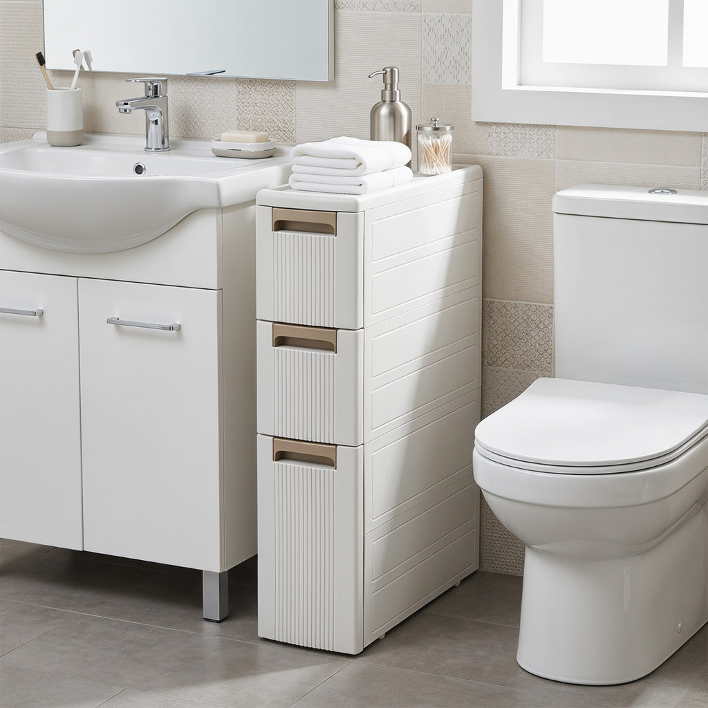 Narrow Storage Cabinet with Drawers and Removable Dividers