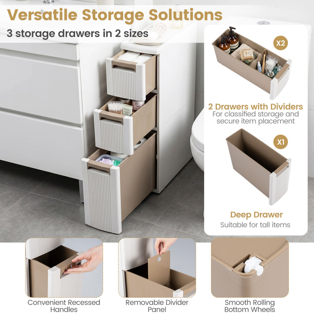 Narrow Storage Cabinet with Drawers and Removable Dividers