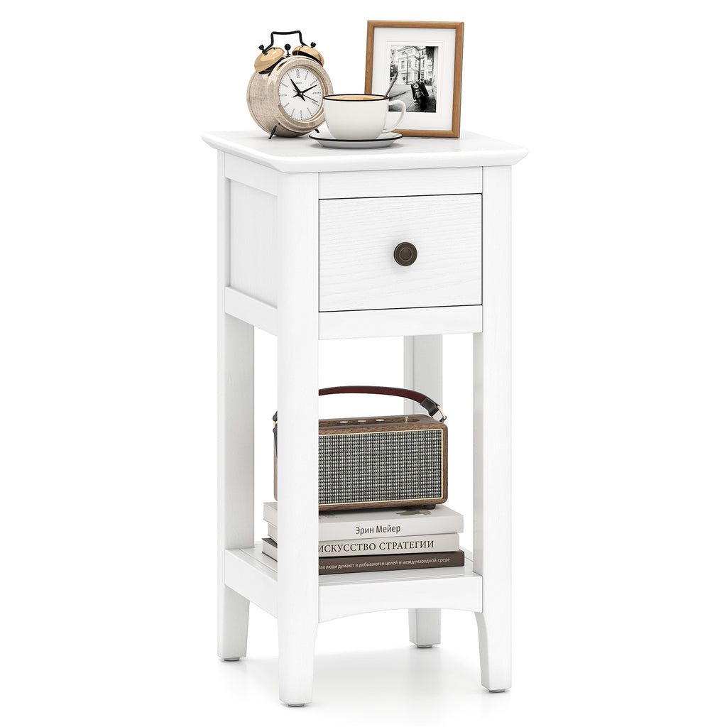 3-Tier Nightstand with Drawer and Open Storage Shelf, White