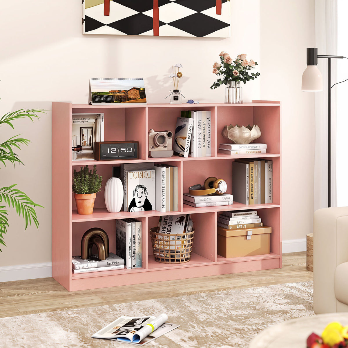 8-Cube Open Bookcase Storage Shelves - Pink