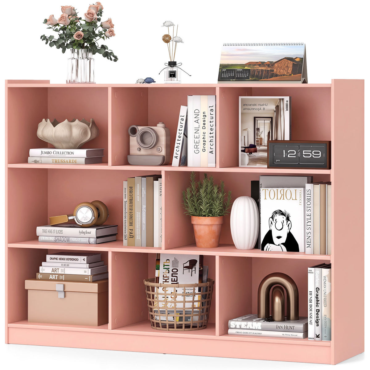 8-Cube Open Bookcase Storage Shelves - Pink