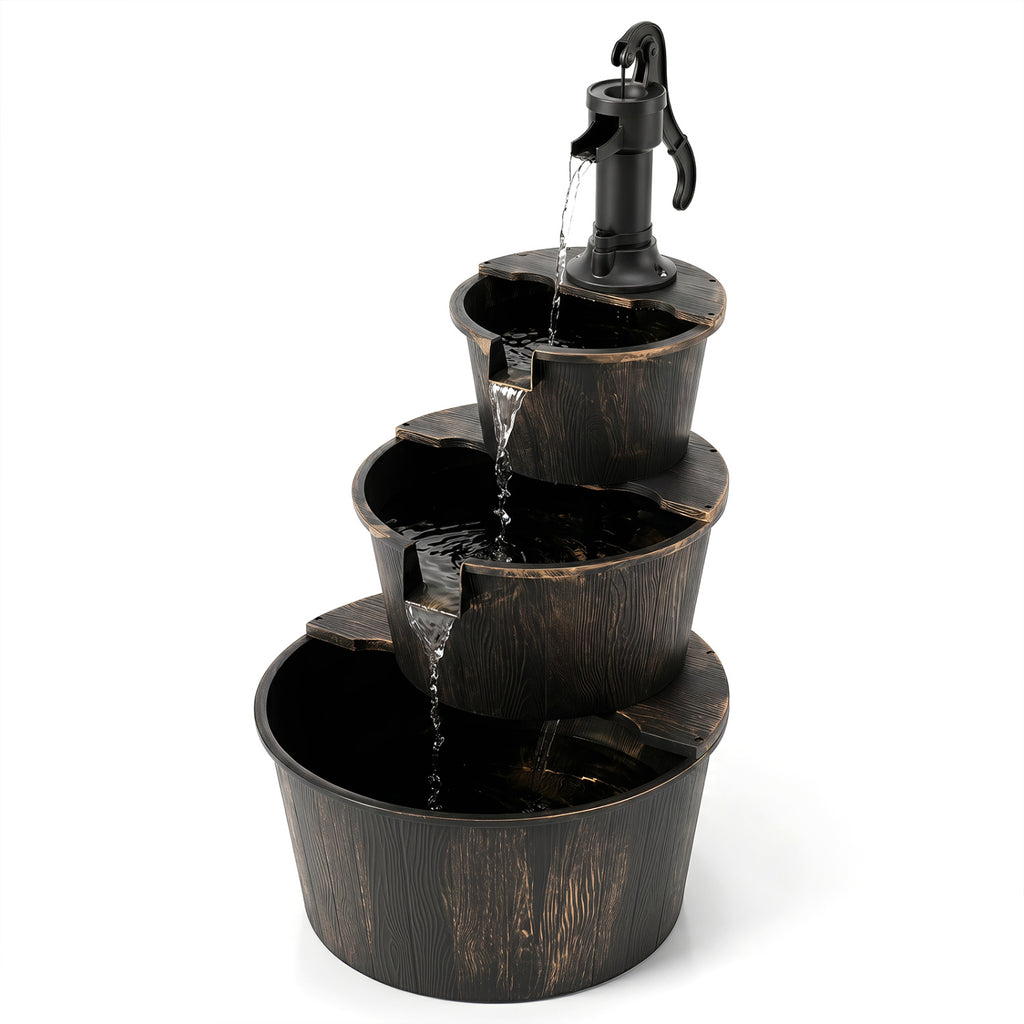 24"L x 21"W x 37"H 3-Tier Outdoor Waterfall Fountain with Electric Pump - Bronze Finish