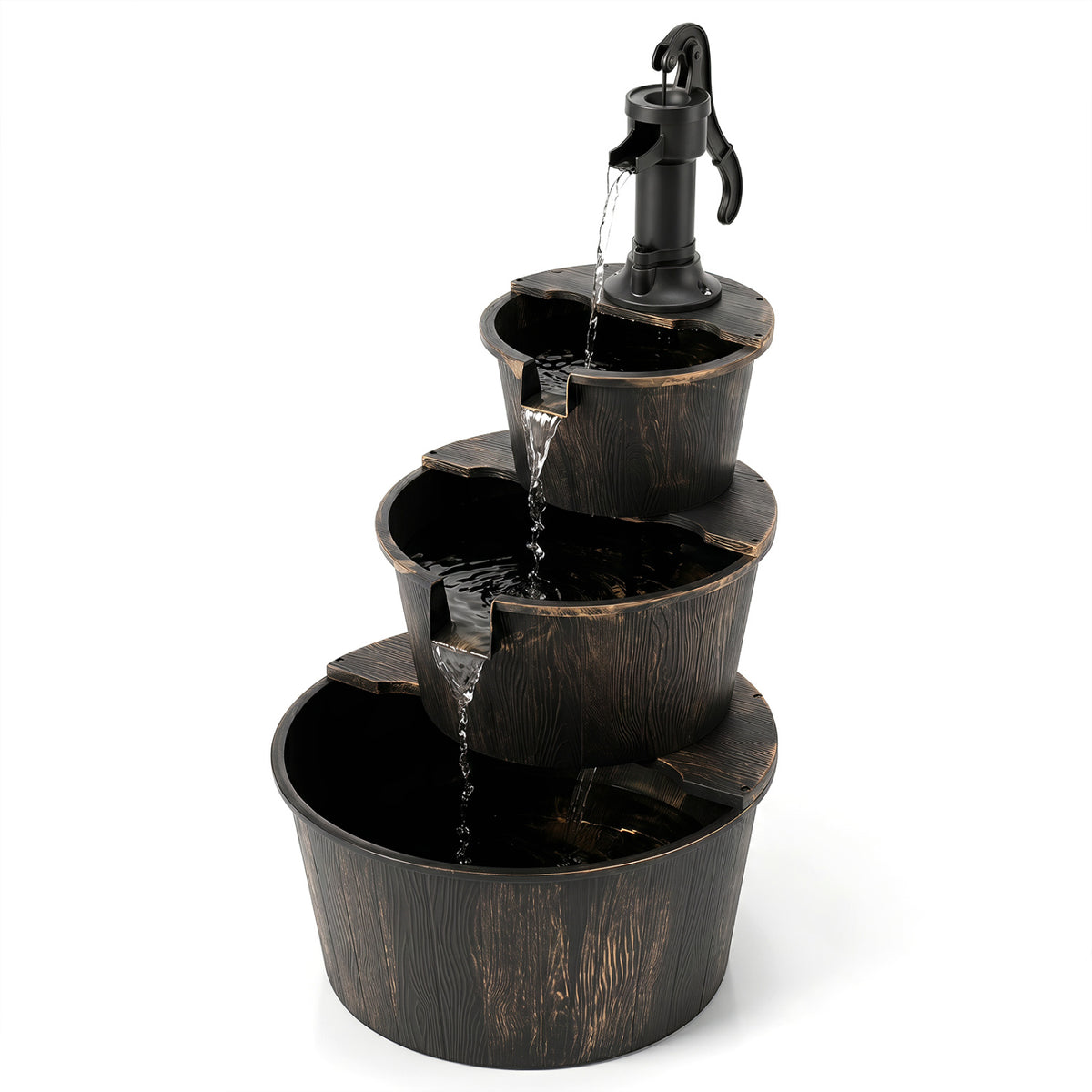 24"L x 21"W x 37"H 3-Tier Outdoor Waterfall Fountain with Electric Pump - Bronze Finish