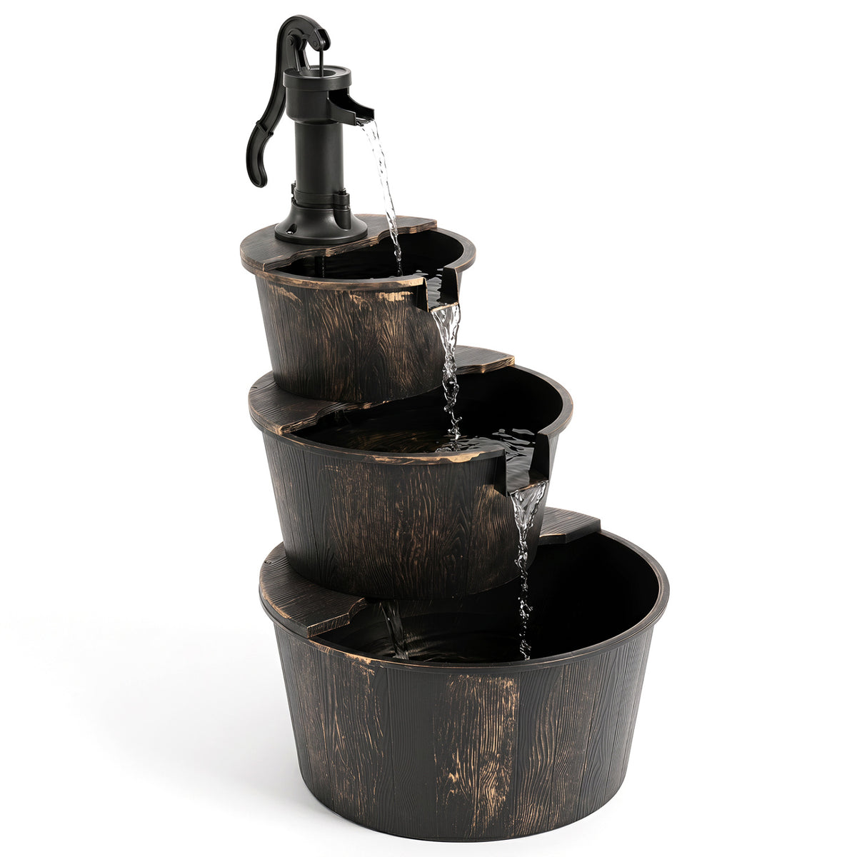 17.5"L x 17.5"W x 24"H Wooden Barrel Waterfall Fountain with Pump - Outdoor Garden Decor