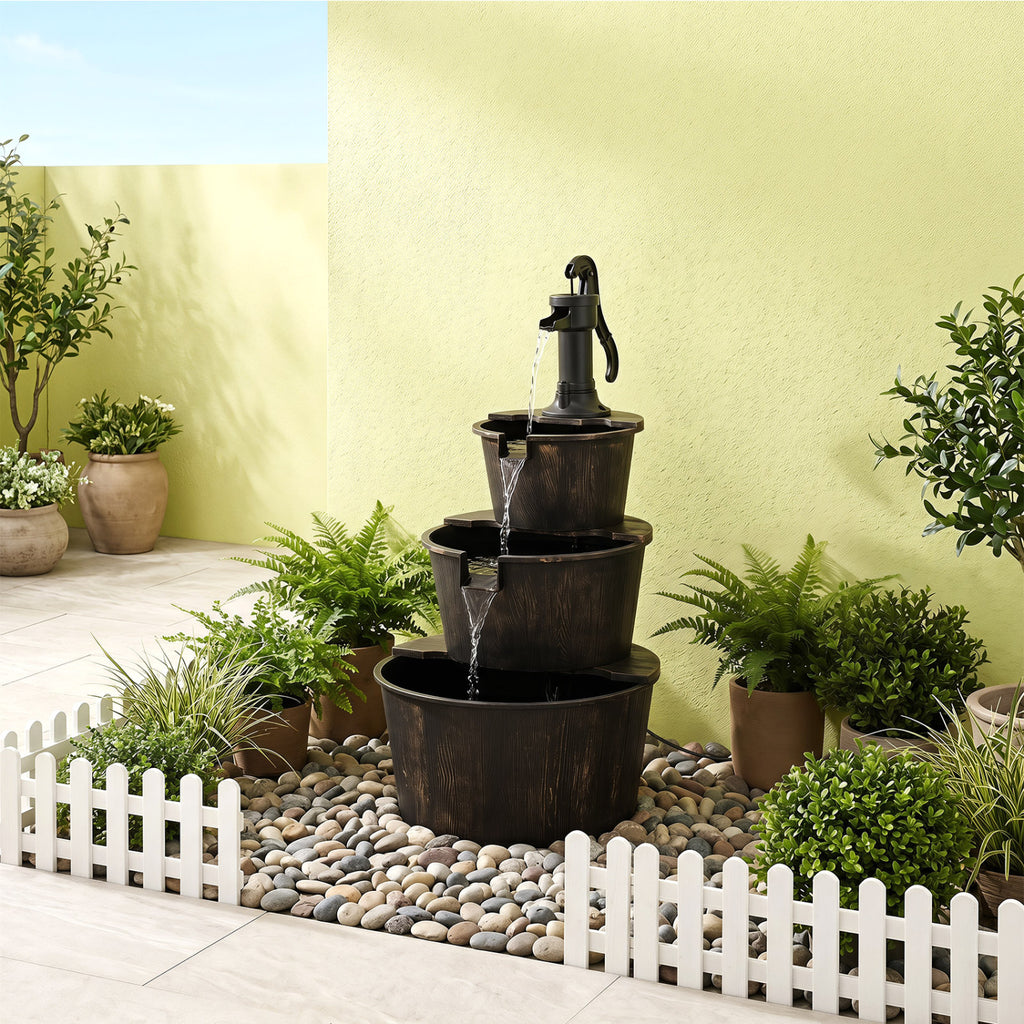 24"L x 21"W x 37"H 3-Tier Outdoor Waterfall Fountain with Electric Pump - Bronze Finish