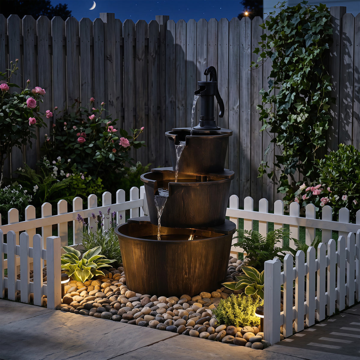 24"L x 21"W x 37"H 3-Tier Outdoor Waterfall Fountain with Electric Pump - Bronze Finish