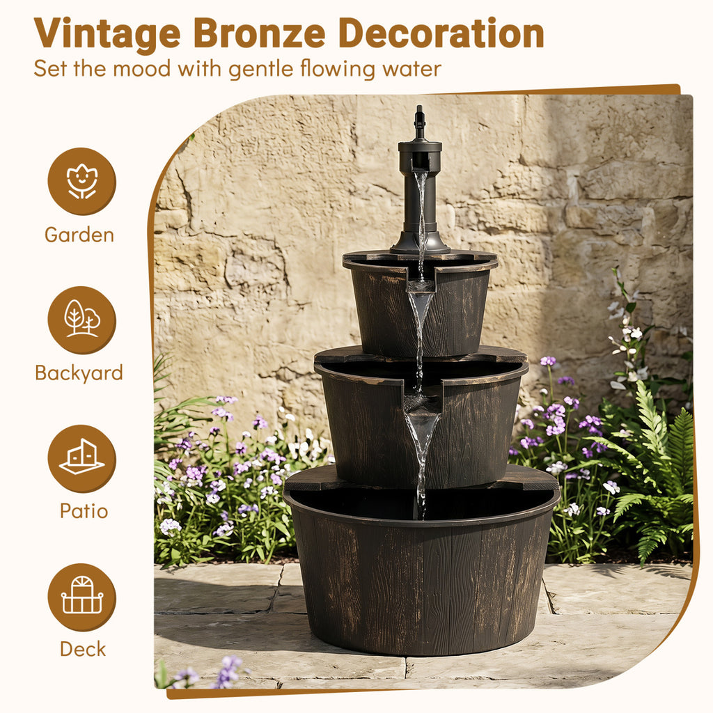 24"L x 21"W x 37"H 3-Tier Outdoor Waterfall Fountain with Electric Pump - Bronze Finish
