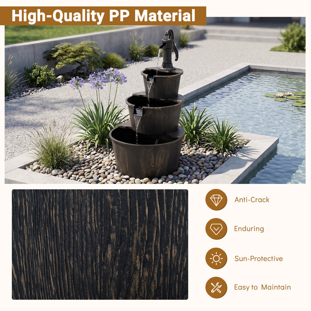 24"L x 21"W x 37"H 3-Tier Outdoor Waterfall Fountain with Electric Pump - Bronze Finish