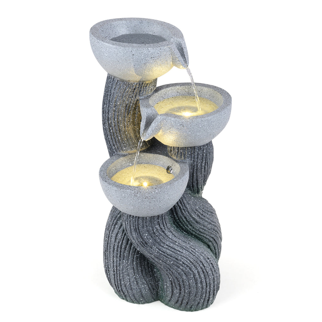 Tabletop 5-Tier Outdoor Water Fountain with LED Lights - Stone Texture, 17.5 Inch