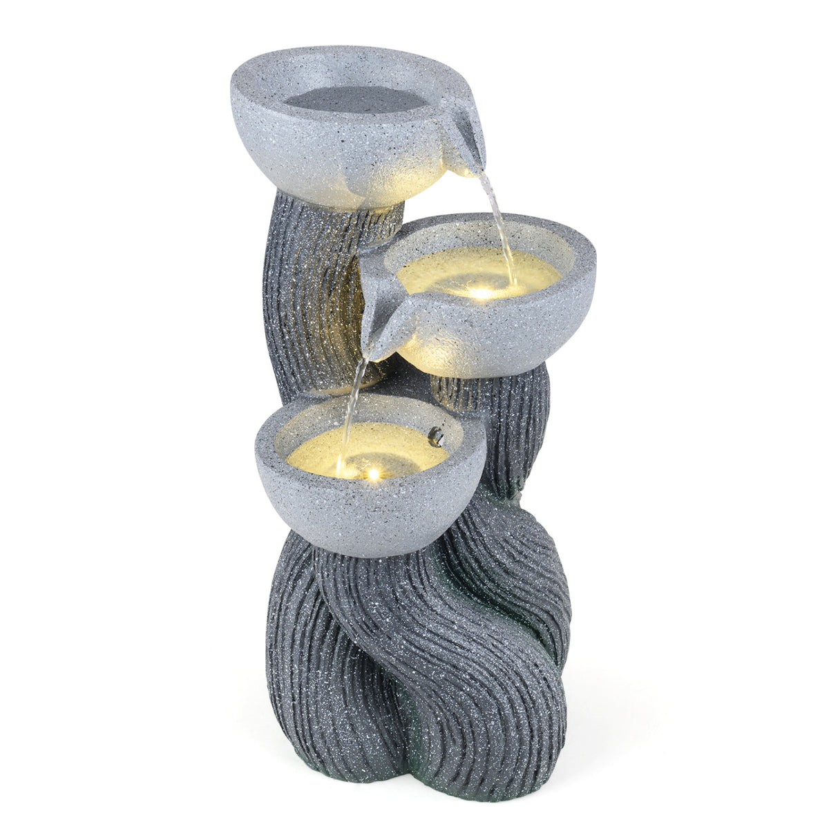 Tabletop 5-Tier Outdoor Water Fountain with LED Lights - Stone Texture, 17.5 Inch