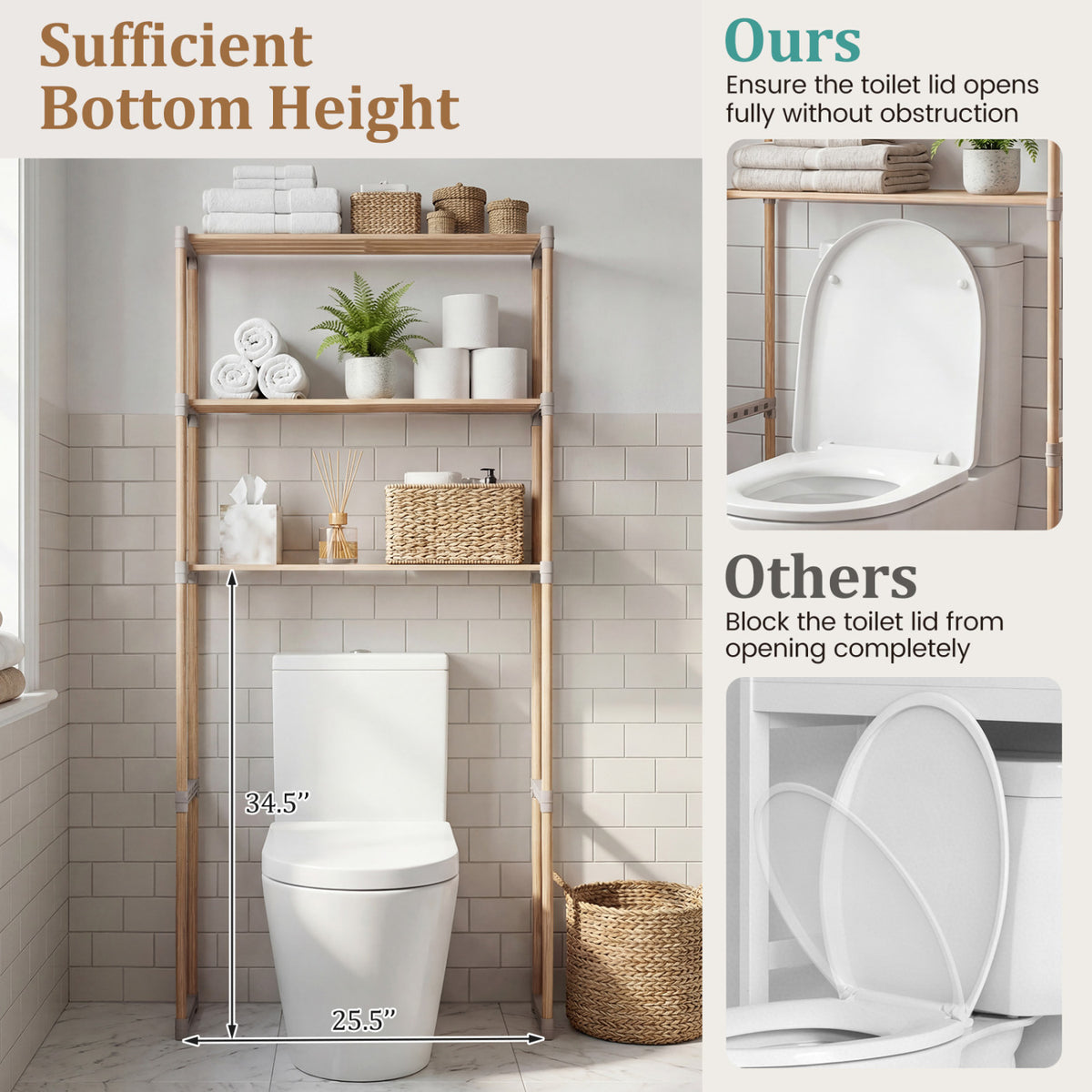 3-Tier Over The Toilet Storage Rack with Open Shelves