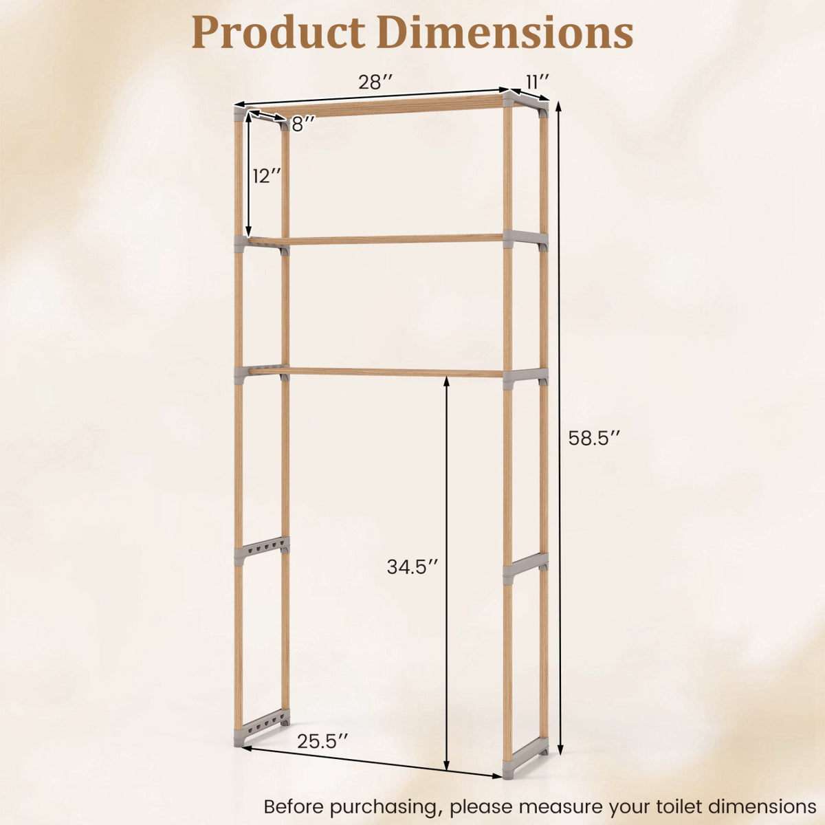 3-Tier Over The Toilet Storage Rack with Open Shelves