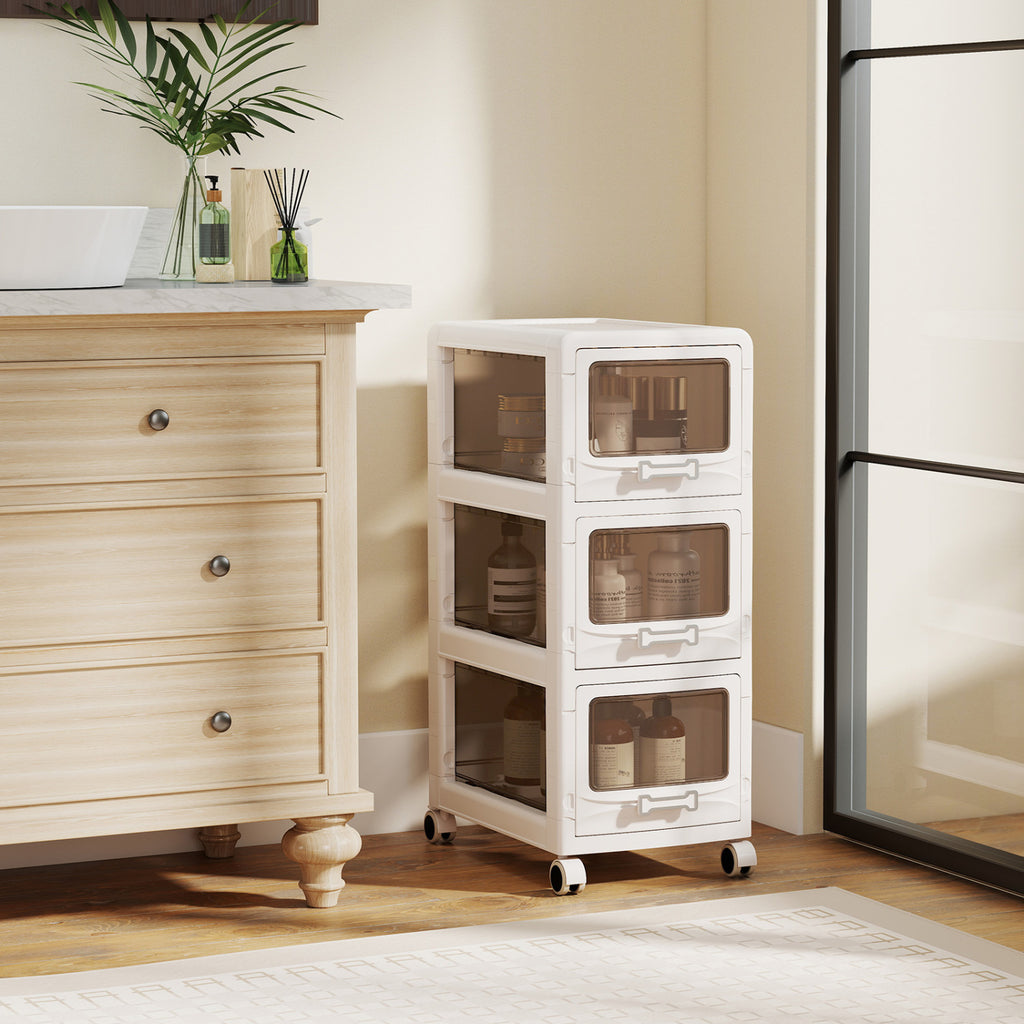 3-Tier Plastic Drawer Storage Cart with Lockable Wheels