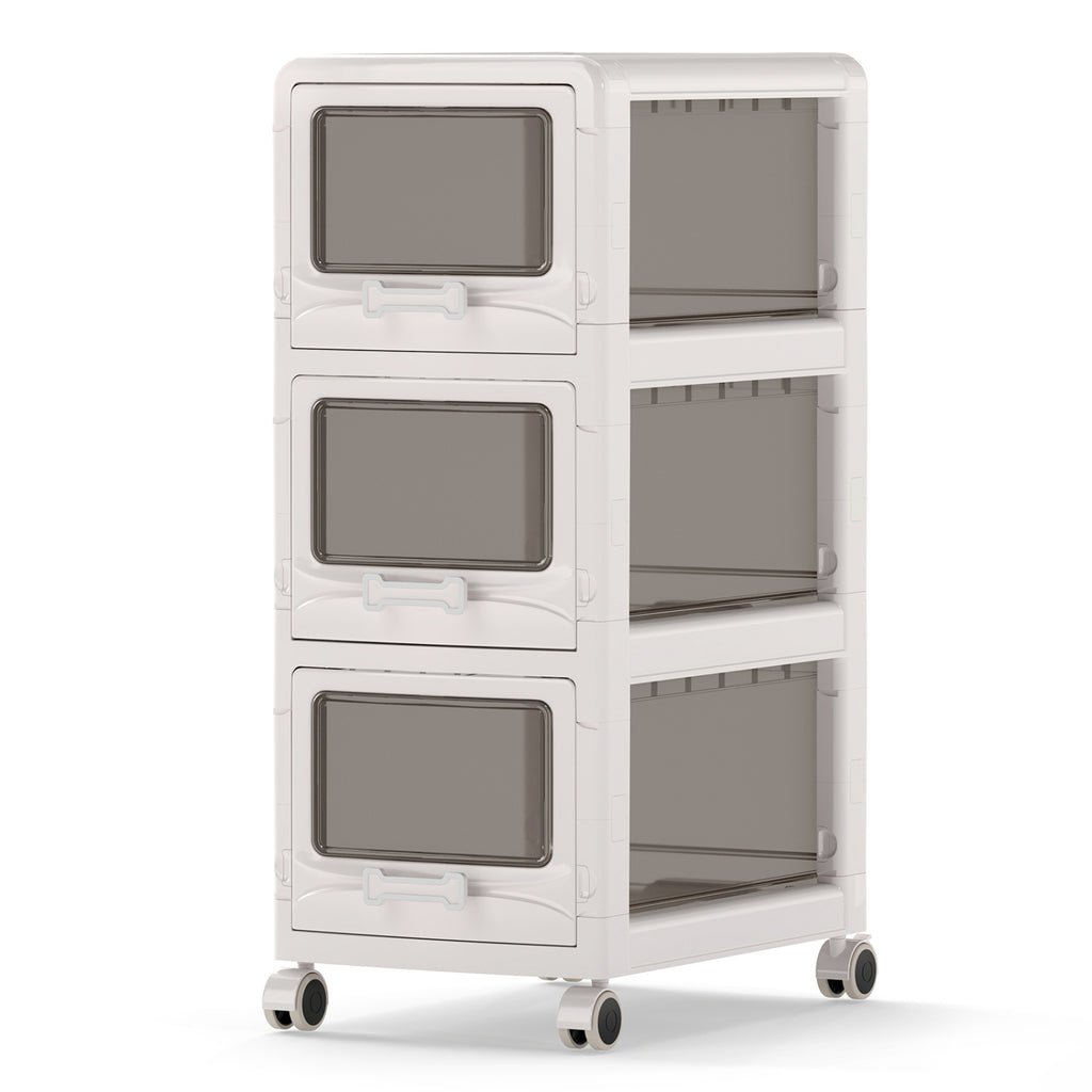 3-Tier Plastic Drawer Storage Cart with Lockable Wheels