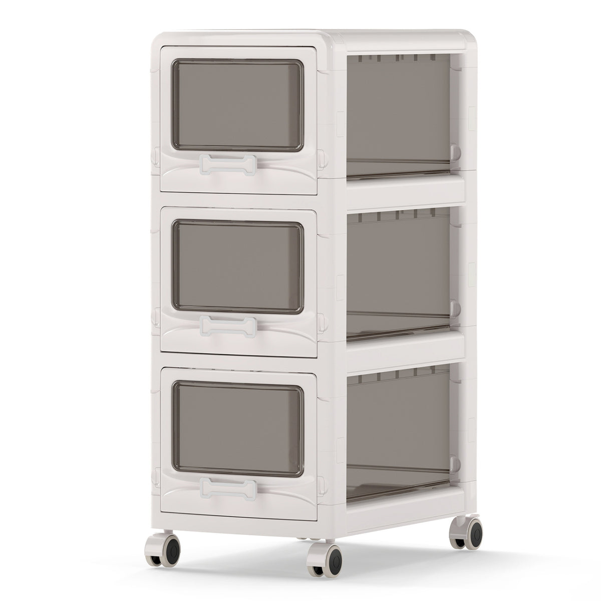 3-Tier Plastic Drawer Storage Cart with Lockable Wheels
