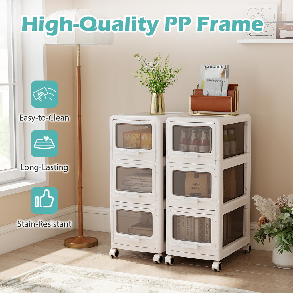 3-Tier Plastic Drawer Storage Cart with Lockable Wheels