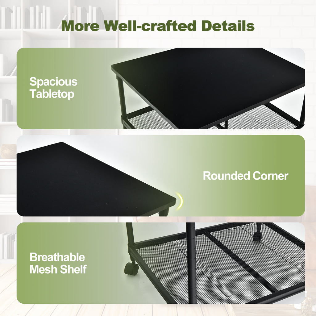 3-Tier Printer Stand with Lockable Wheels - Black