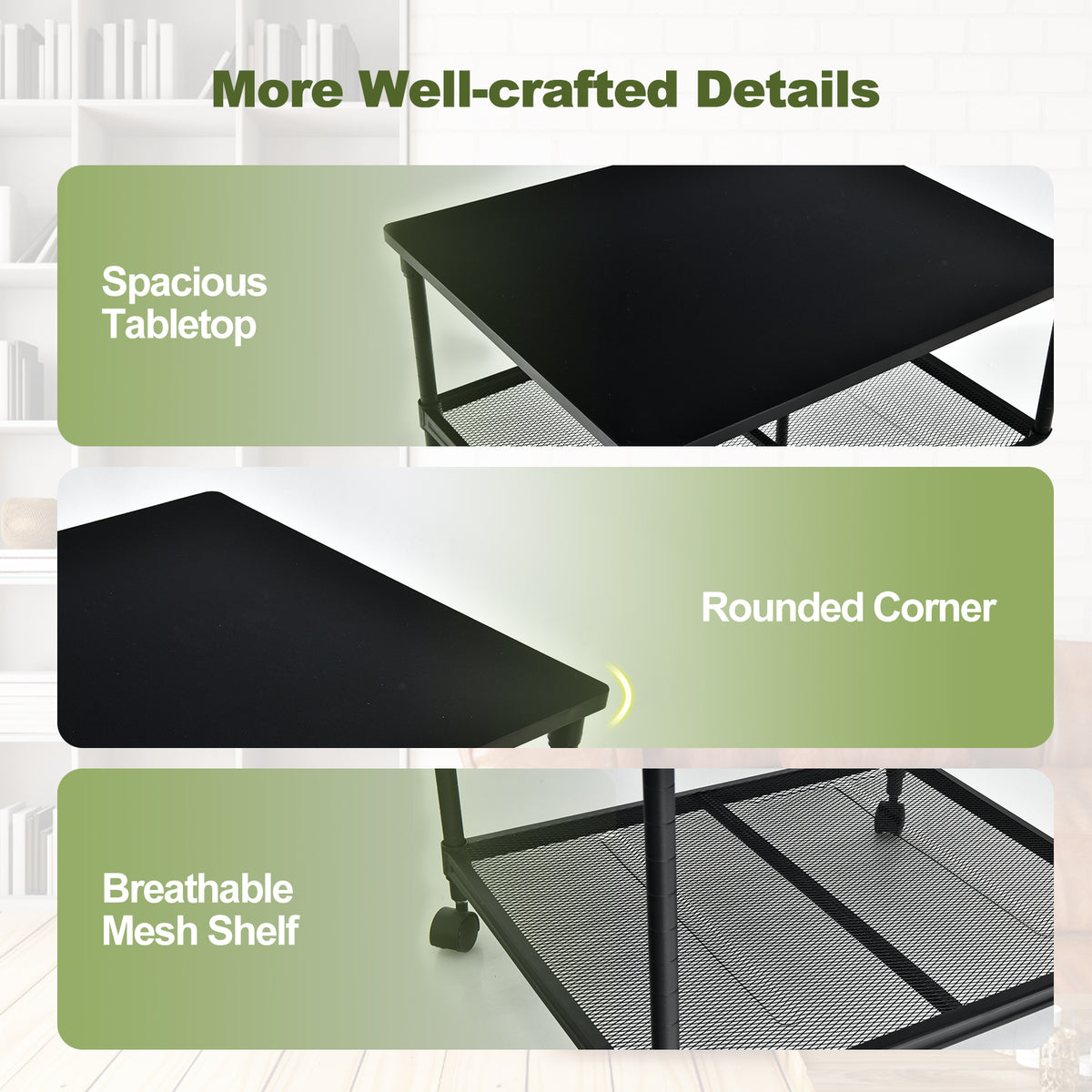 3-Tier Printer Stand with Lockable Wheels - Black