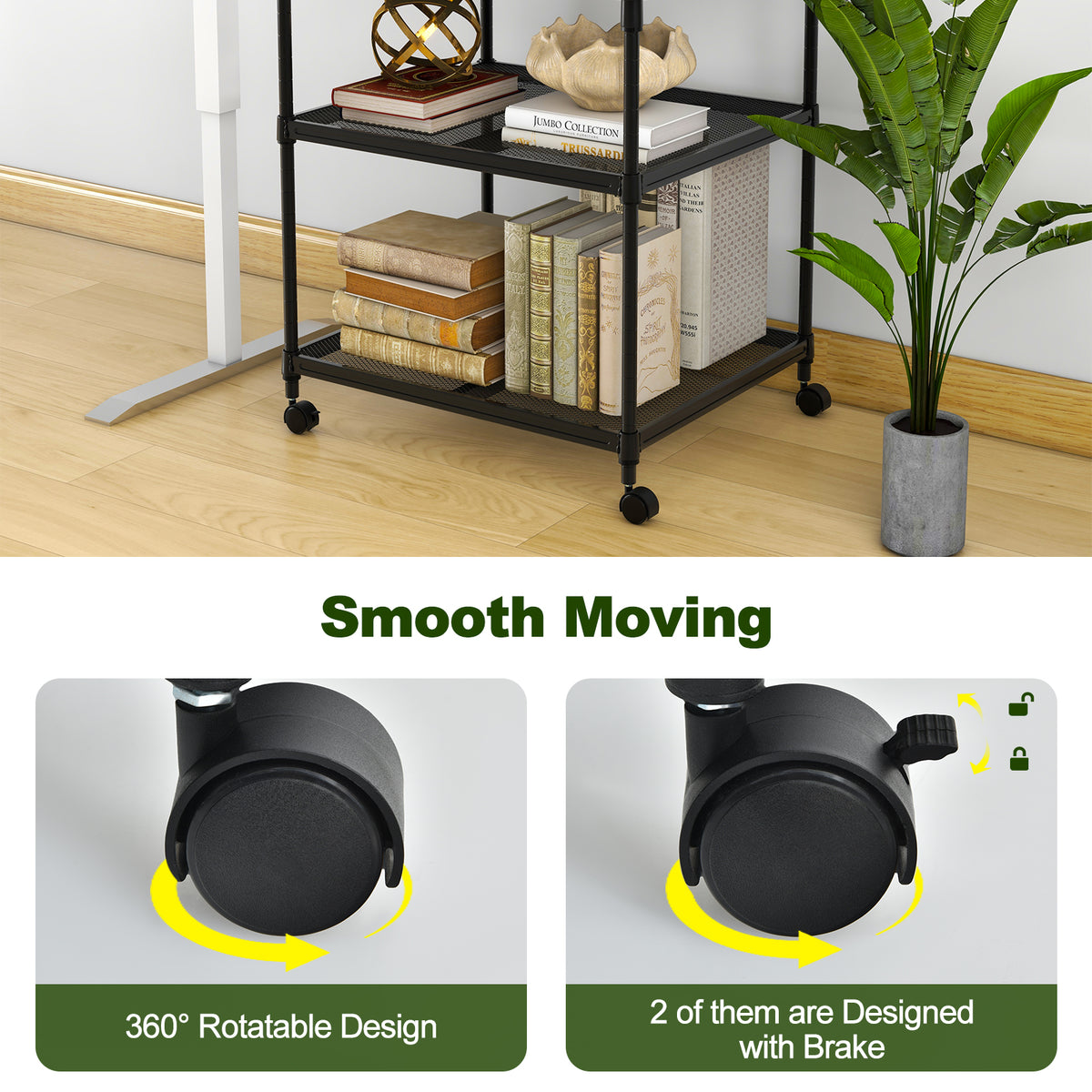3-Tier Printer Stand with Lockable Wheels - Black