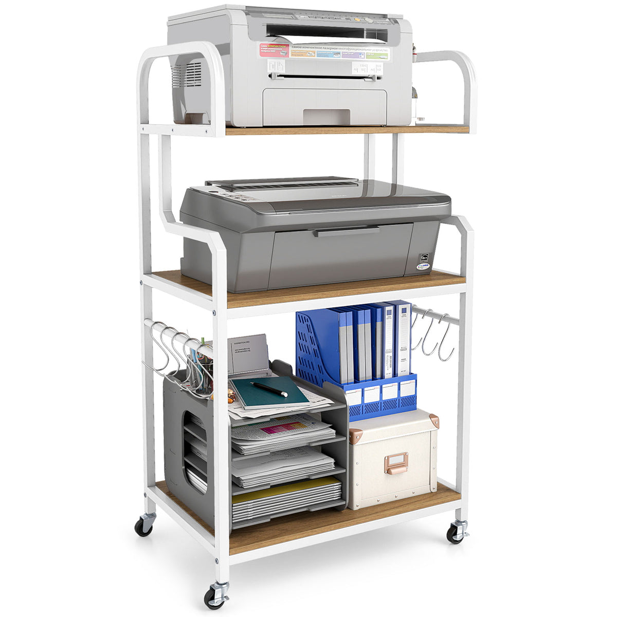 3-Tier Rolling Printer Stand Home Office Large Cart with Storage