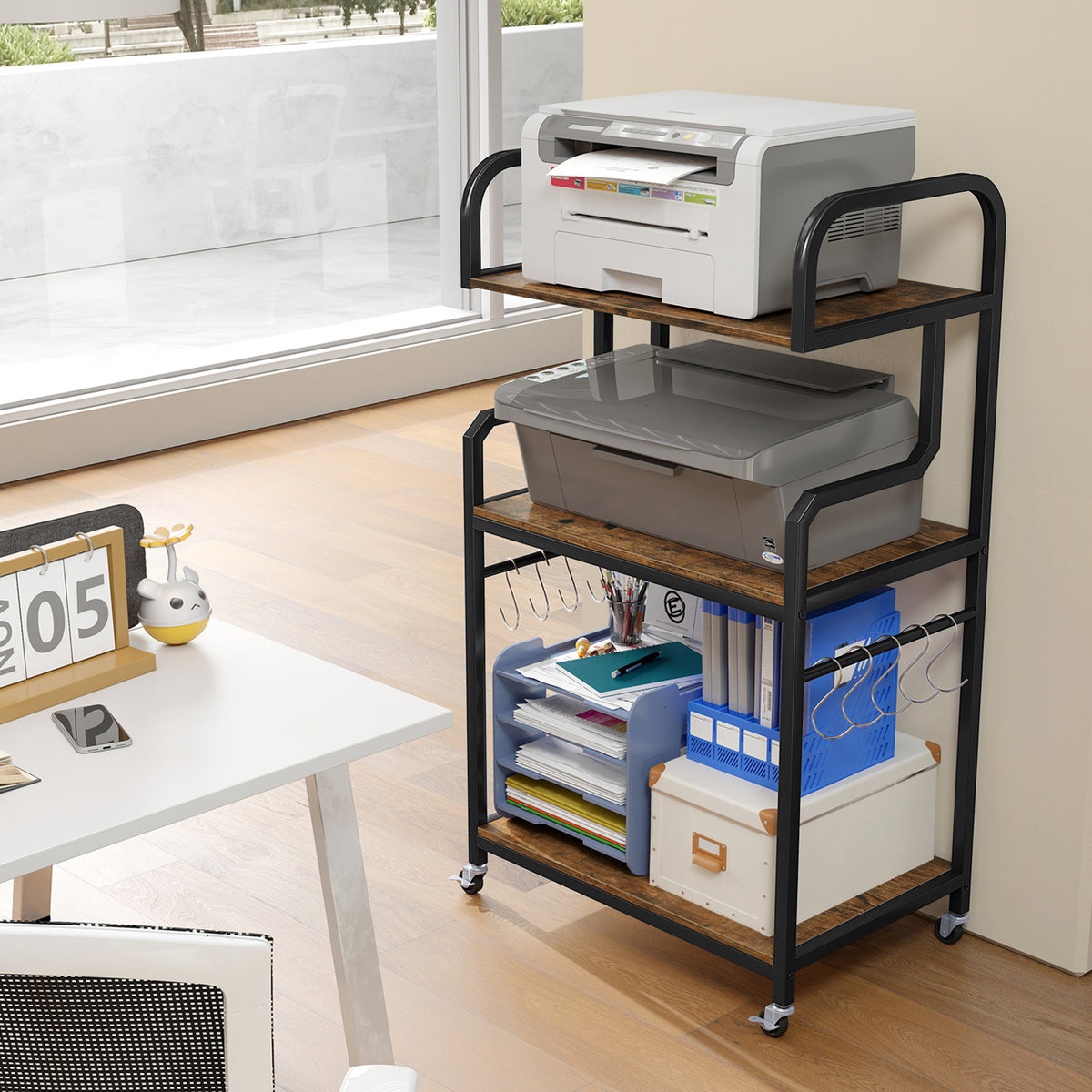 3-Tier Rolling Printer Stand Home Office Large Cart with Storage