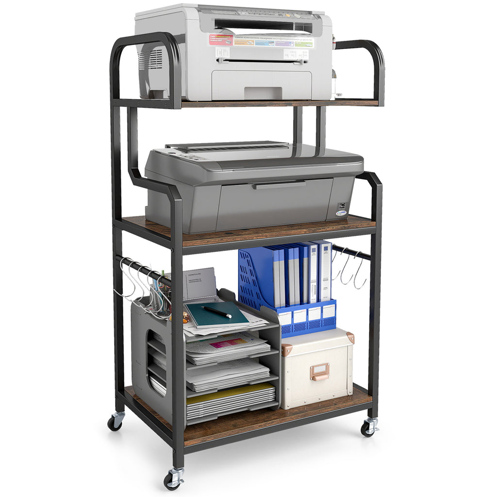 3-Tier Rolling Printer Stand Home Office Large Cart with Storage