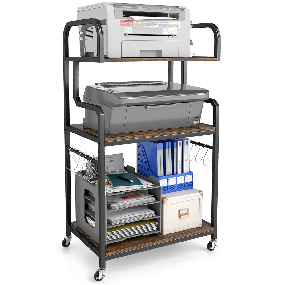 3-Tier Rolling Printer Stand Home Office Large Cart with Storage