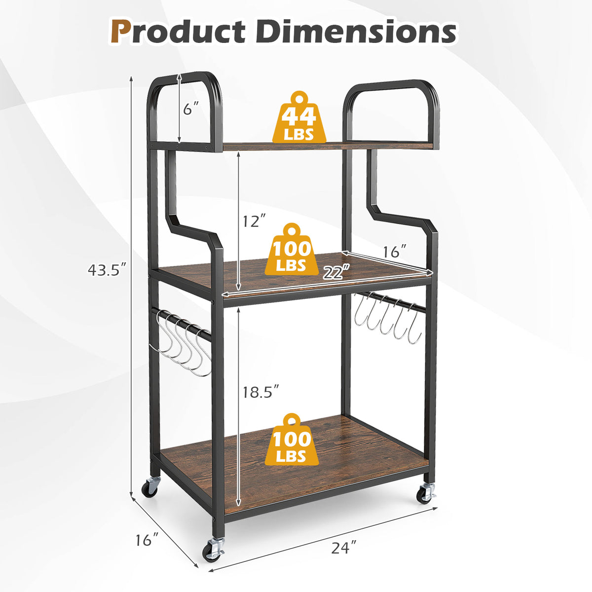 3-Tier Rolling Printer Stand Home Office Large Cart with Storage