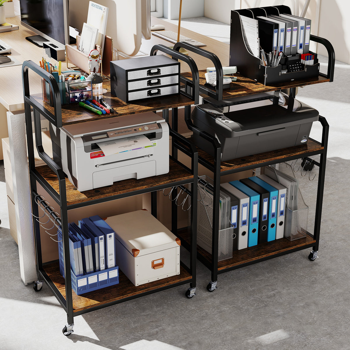3-Tier Rolling Printer Stand Home Office Large Cart with Storage