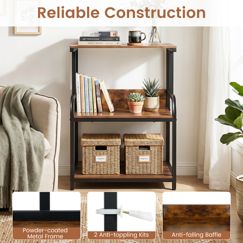 3-Tier Rolling Printer Stand with Adjustable Shelf – Rustic Brown