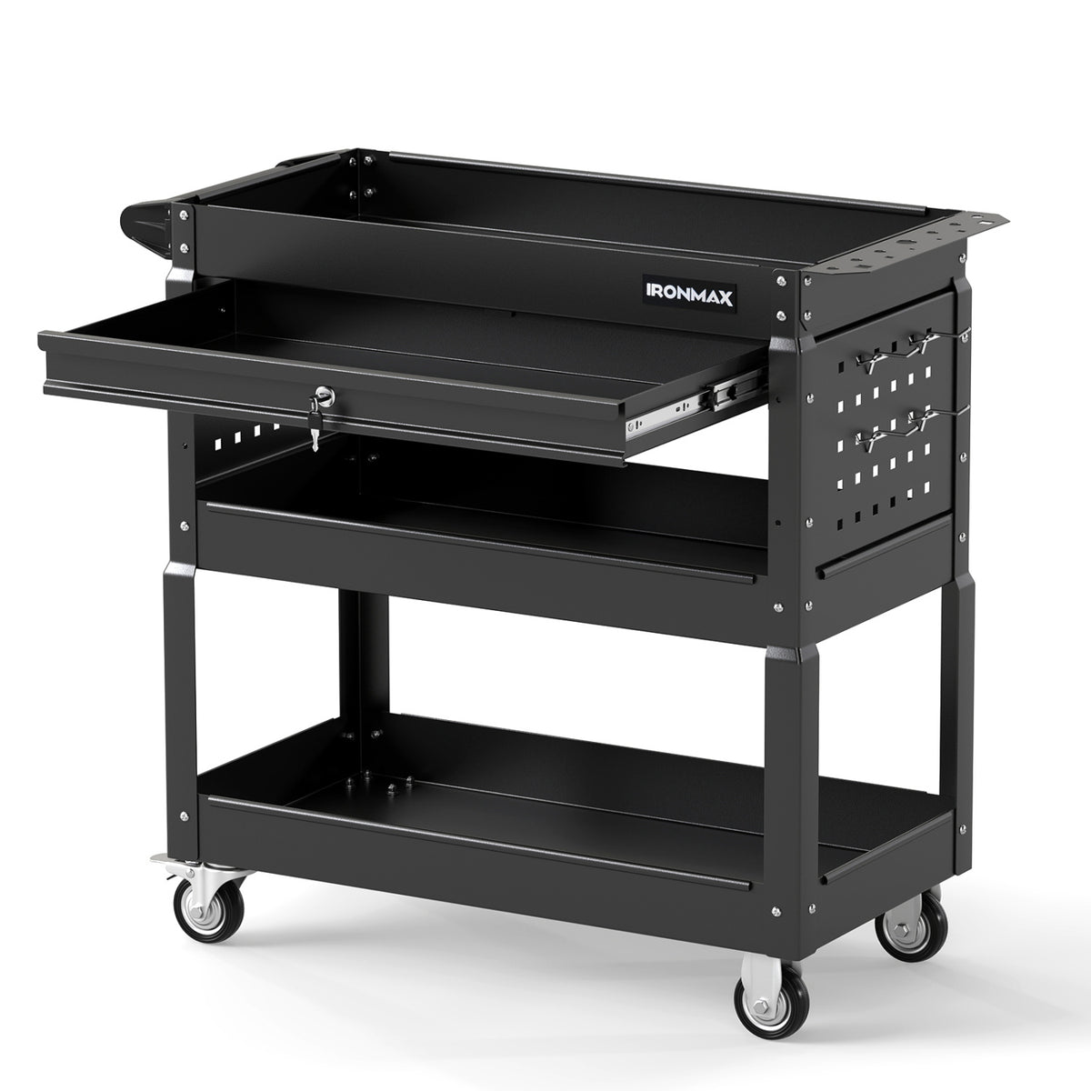 3 Tier Rolling Tool Cart with Lockable Drawer for Garage and Workshop