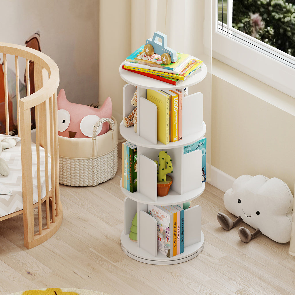 3-Tier Rotating Bookshelf with Dividers - Natural