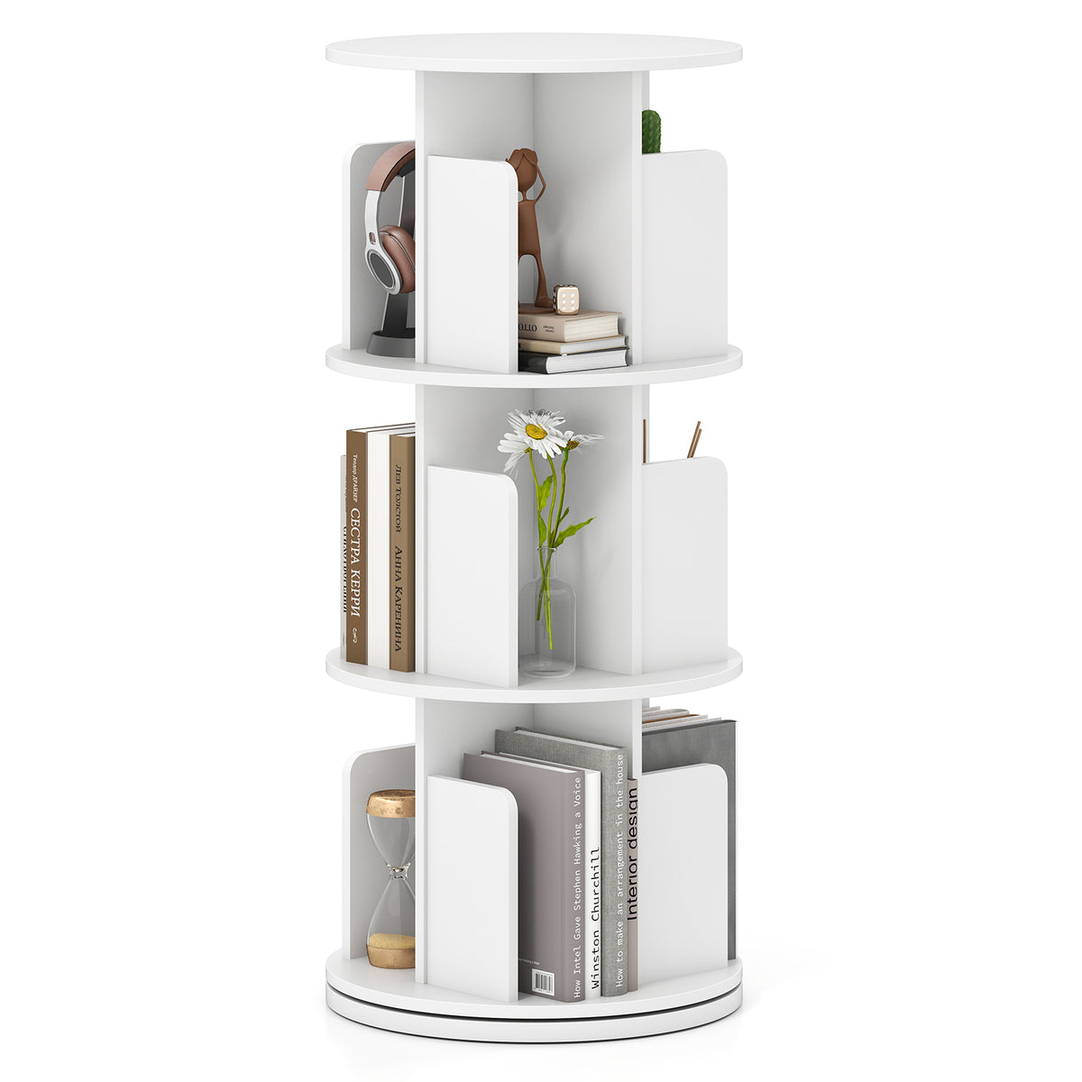 5-Tier Rotating Bookshelf 360° Display Rack with Dividers and