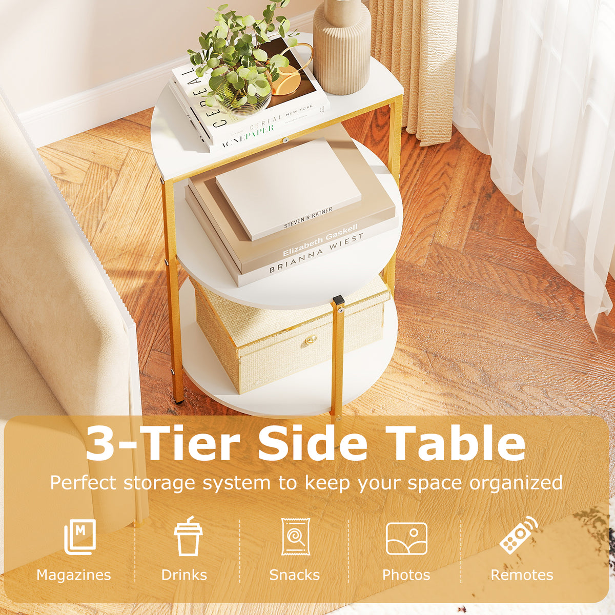 3-Tier Round End Table, Set of 1
