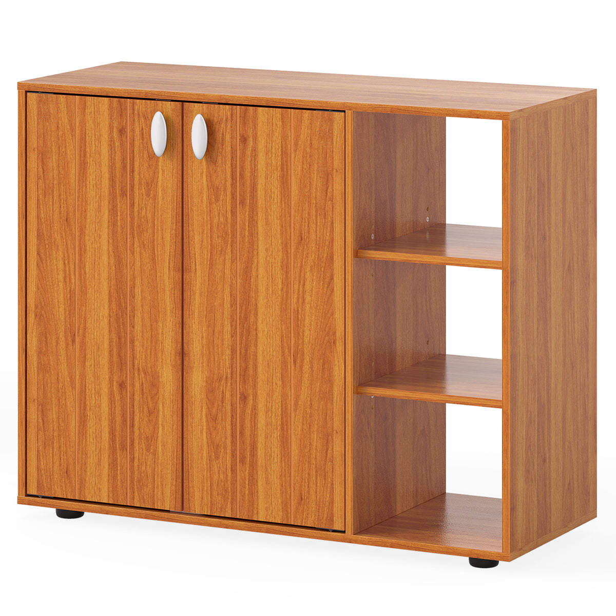 3-Tier Shoe Cabinet with Doors & Adjustable Shelves - Natural