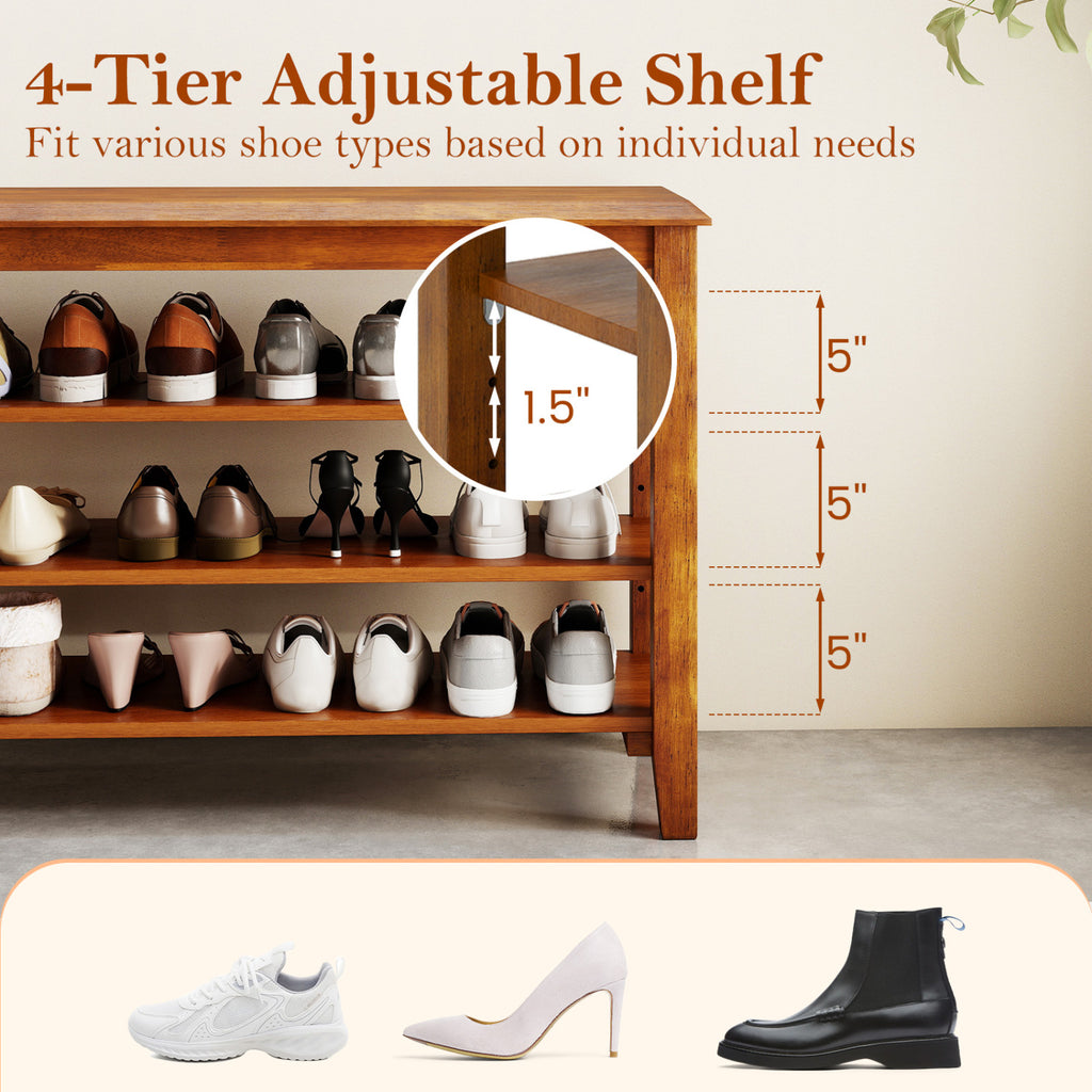3-Tier Shoe Rack Bench with Adjustable Shelves, Brown