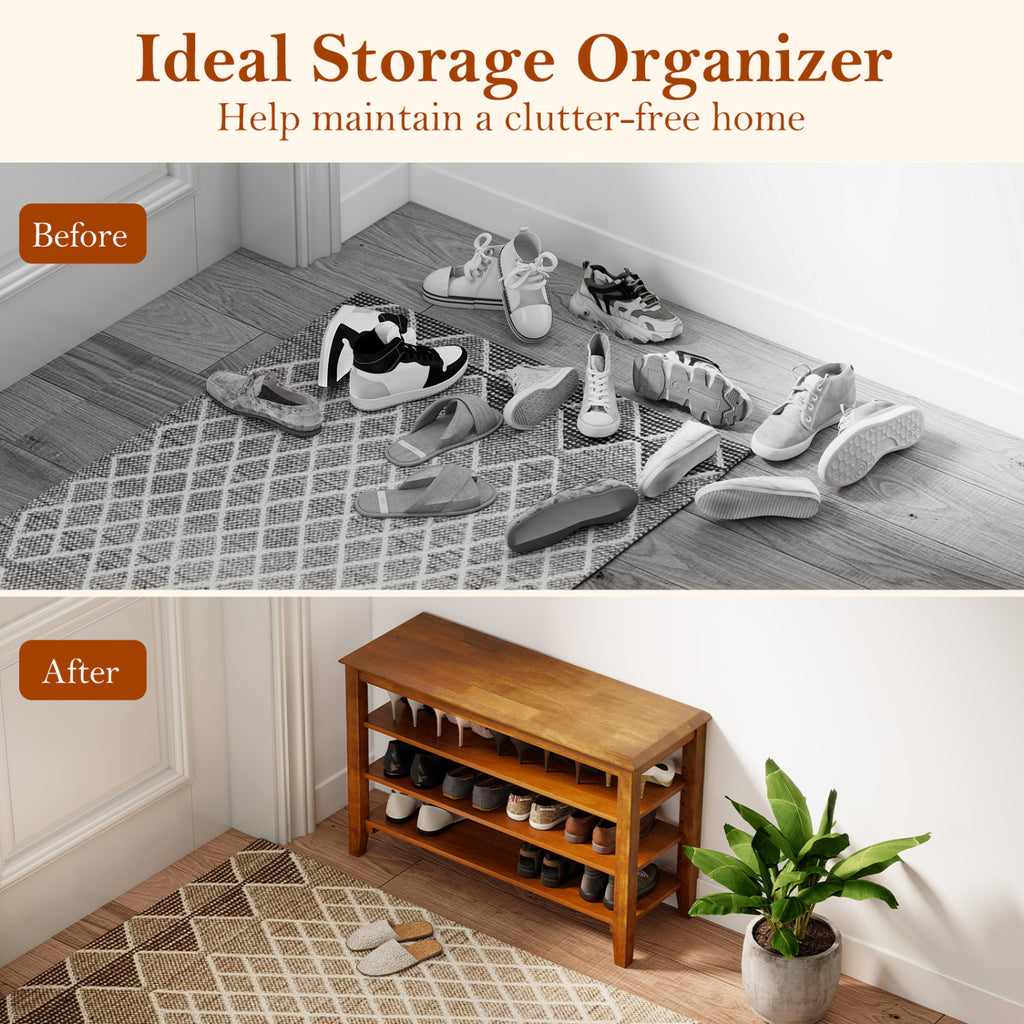 3-Tier Shoe Rack Bench with Adjustable Shelves, Brown