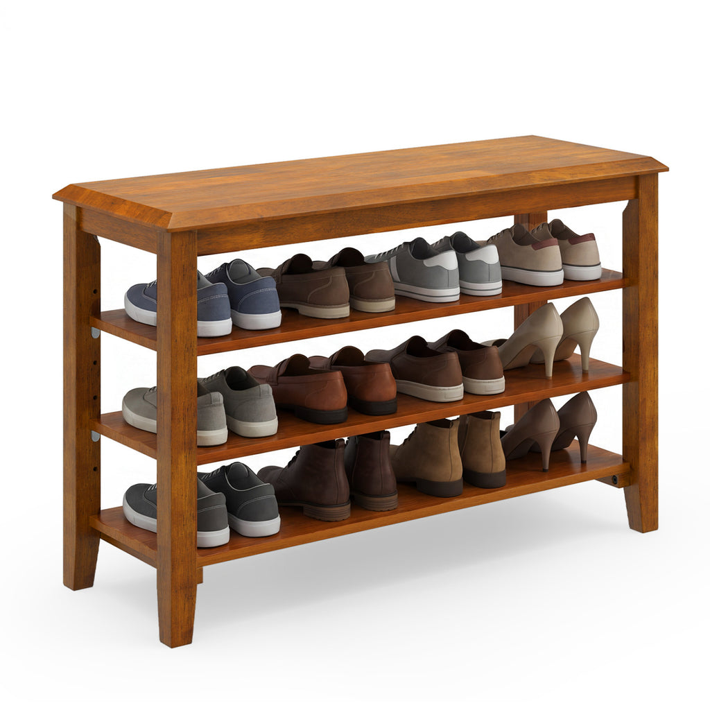 3-Tier Shoe Rack Bench with Adjustable Shelves, Brown