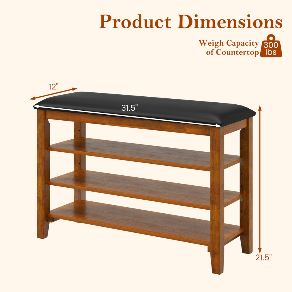 3-Tier Shoe Rack Bench with Adjustable Shelves and Soft Cushion for