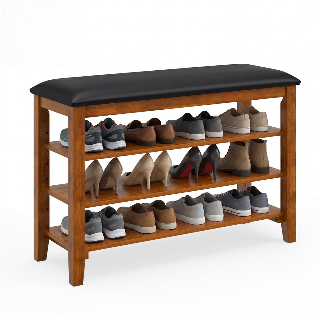 3-Tier Shoe Rack Bench with Adjustable Shelves and Soft Cushion for