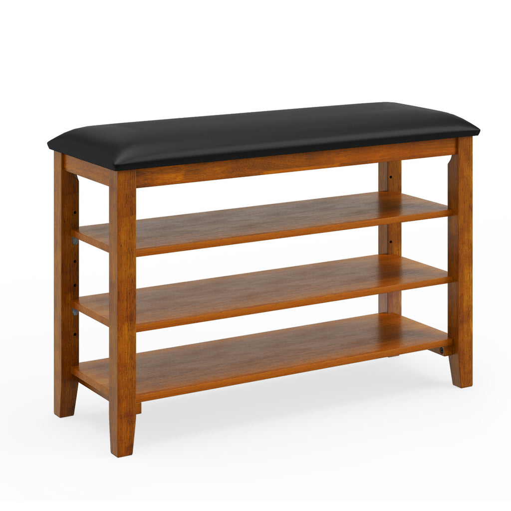 3-Tier Shoe Rack Bench with Adjustable Shelves and Soft Cushion for