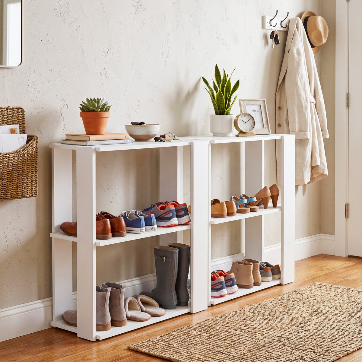 3-Tier Shoe Rack Organizer Stackable Storage - White