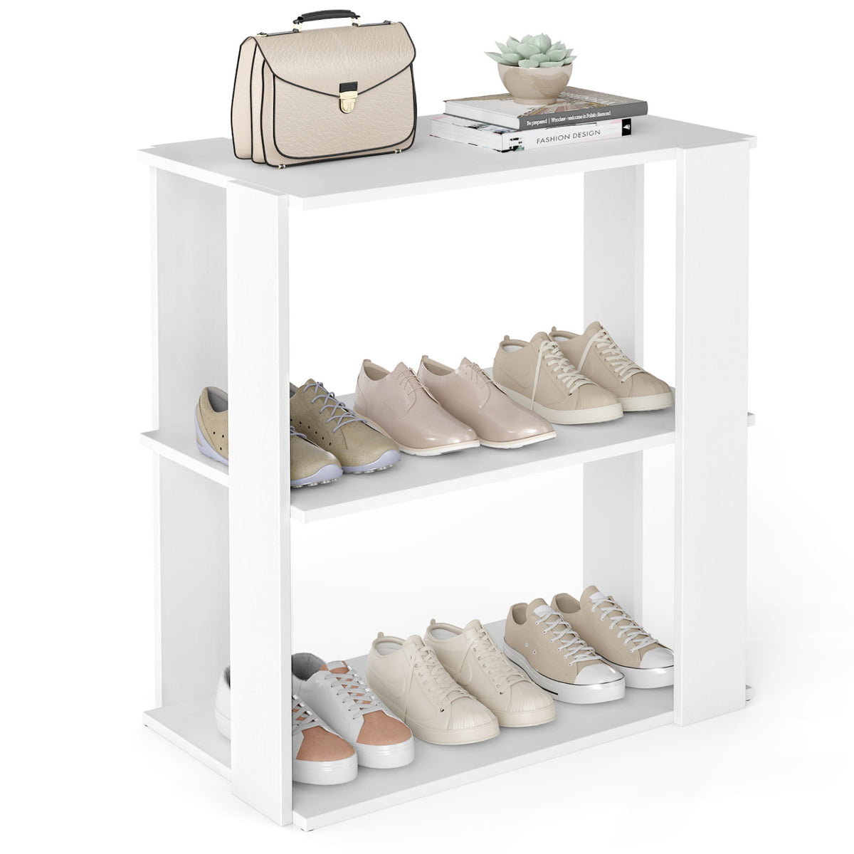 3-Tier Shoe Rack Organizer Stackable Storage - White