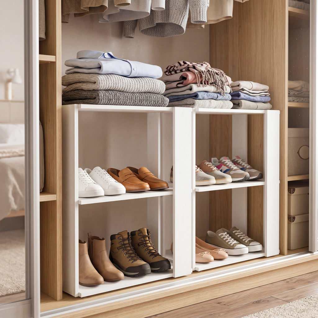 3-Tier Shoe Rack Organizer Stackable Storage - White